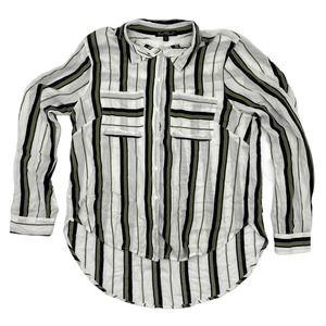 Velvet Hearts White Green and Black Stripped Button Down Shirt